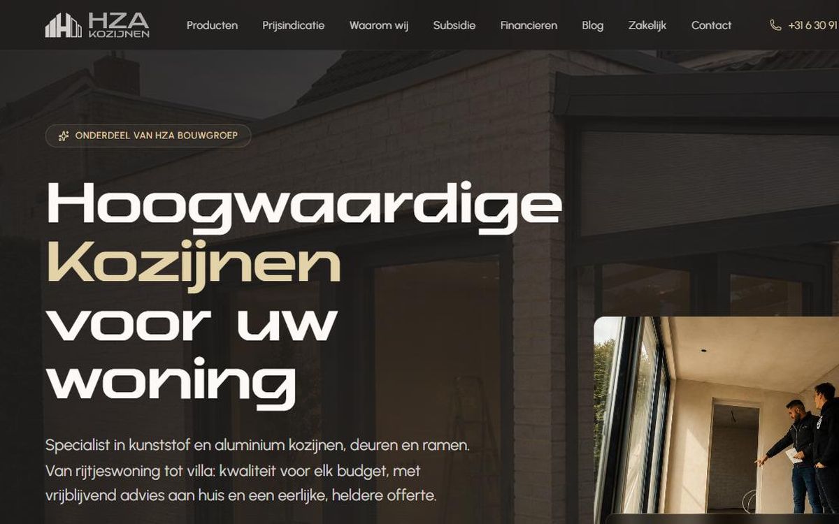 Screenshot van HZA Kozijnen